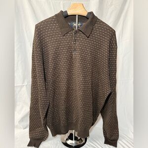 Vintage Brooks Brothers Merino Wool Knit Polo Sweater Brown Made in Hong Kong